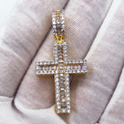 Channel Baguette Cross VVS CZ Hip Hop Iced Out Pendant Yellow Gold HipHopBling