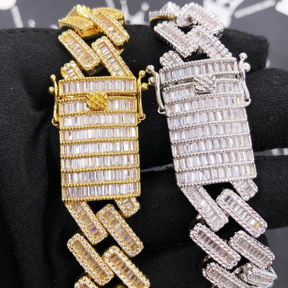 Channel Baguette Cuban Link Hip Hop Bling Bling Bracelet Yellow Gold 7" HipHopBling