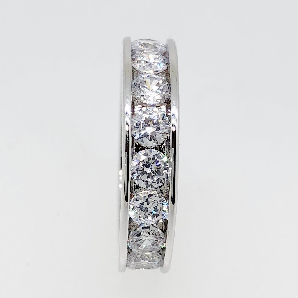 Channel Eternity Band CZ Bling Bling Ring in Rhodium HipHopBling