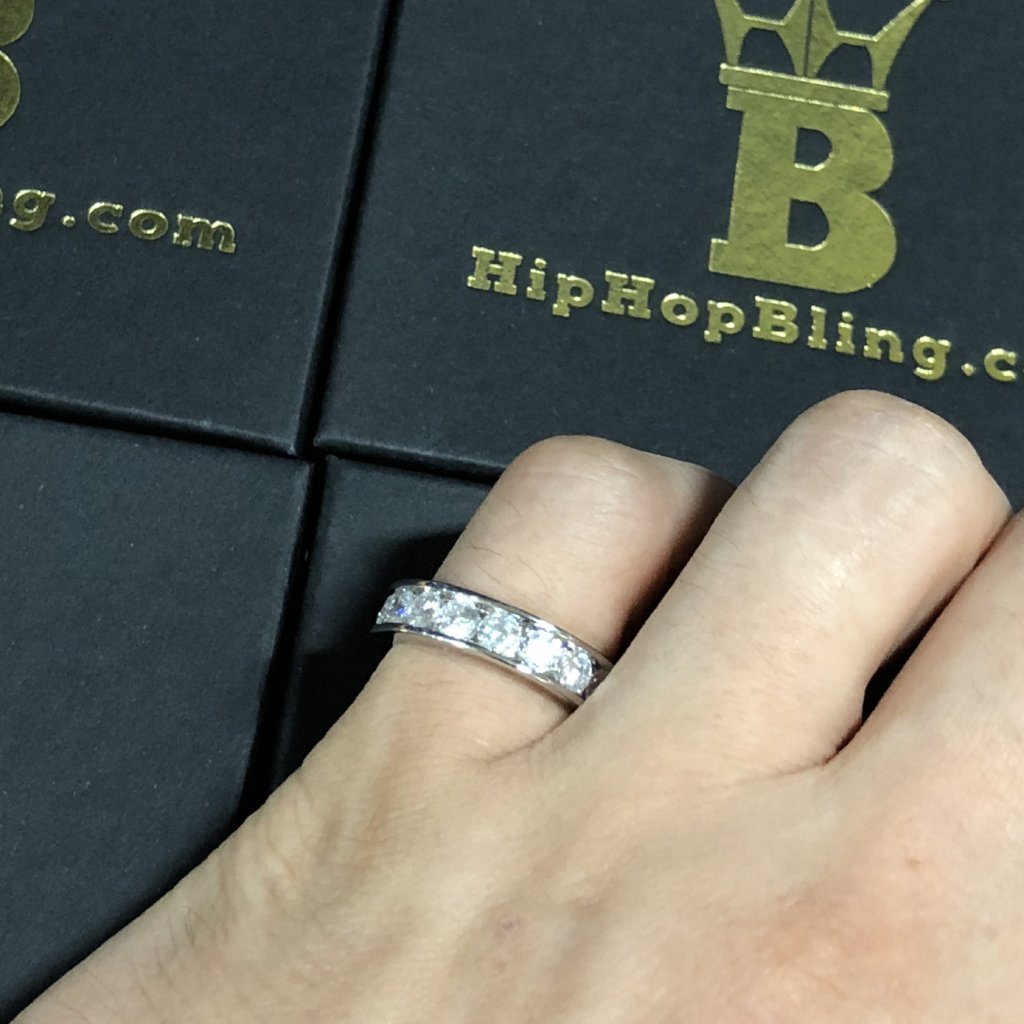 Channel Eternity Band CZ Bling Bling Ring in Rhodium HipHopBling