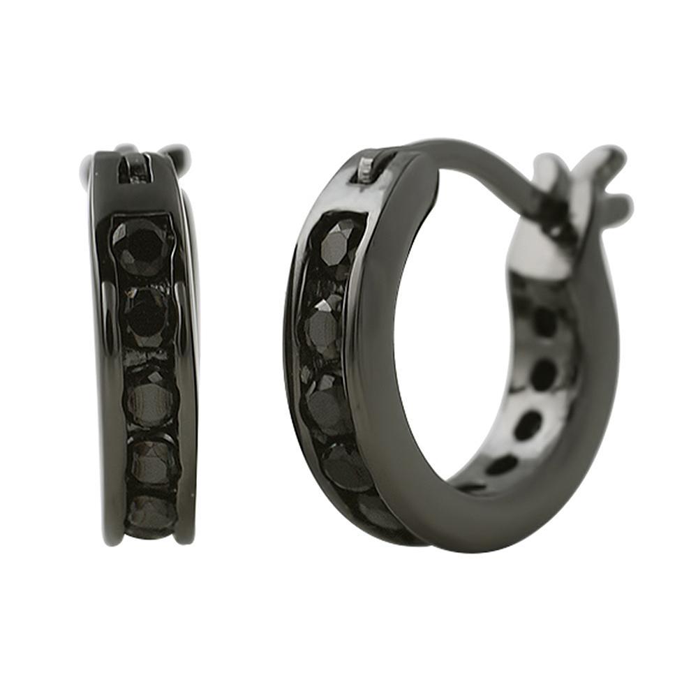 Channel Hoop CZ Black Bling Bling Earrings HipHopBling