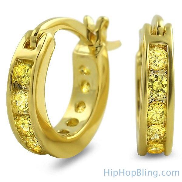 Channel Hoop Lemonade Canary CZ Bling Bling Earrings HipHopBling