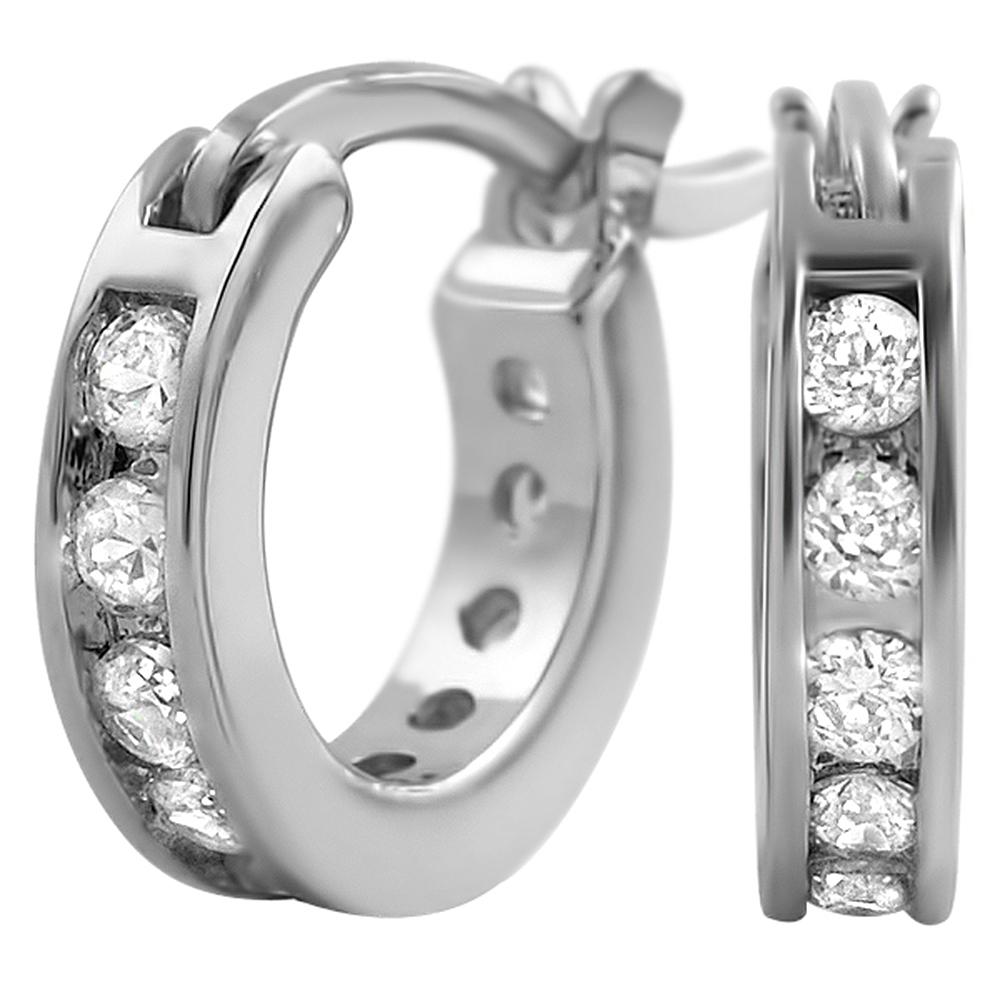 Channel Hoop VVS Moissanite Earrings .925 Sterling Silver White Gold HipHopBling
