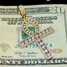 Channel Set Ankh Cross CZ Bling Bling Pendant in Gold HipHopBling