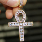 Channel Set Ankh Cross CZ Bling Bling Pendant in Gold HipHopBling