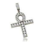 Channel Set Ankh Cross CZ Bling Bling Pendant in Rhodium HipHopBling