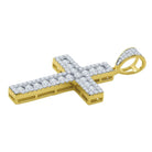 Channel Set Center Cross CZ Iced Out Pendant .925 Sterling Silver Yellow Gold HipHopBling