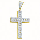 Channel Set Center Cross CZ Iced Out Pendant .925 Sterling Silver Yellow Gold HipHopBling