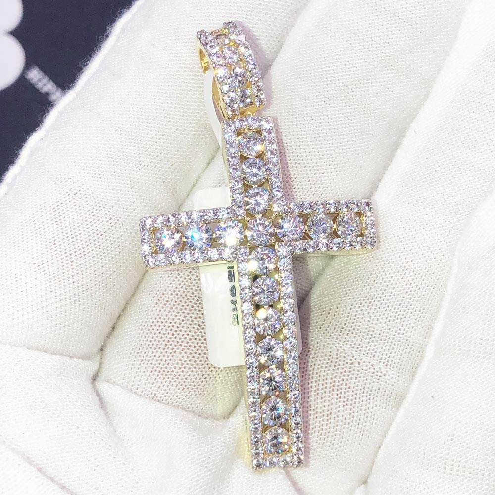 Channel Set Cross CZ Hip Hop Bling Bling Pendant Yellow Gold HipHopBling