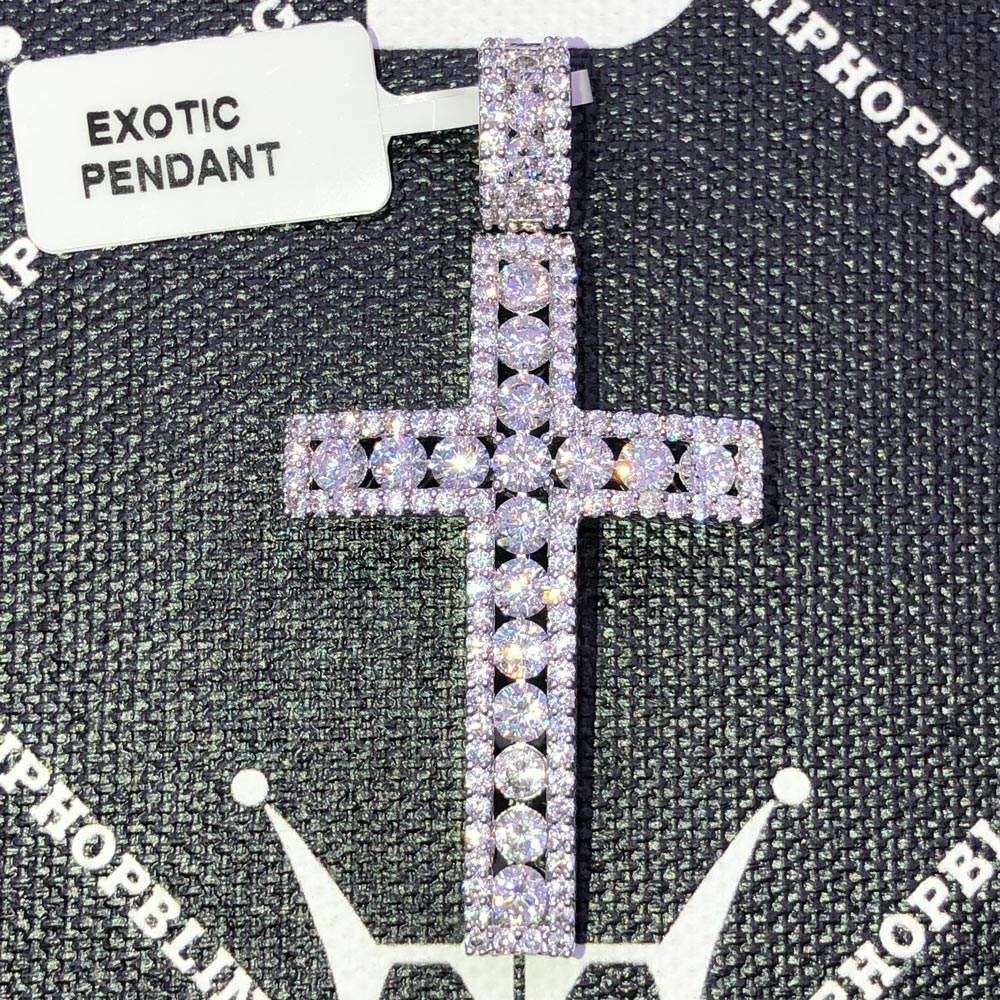 Channel Set Cross CZ Hip Hop Bling Bling Pendant Yellow Gold HipHopBling