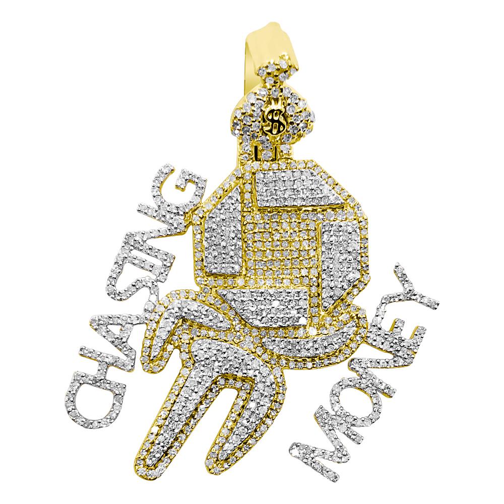 Chasing Money Diamond Pendant 1.68cttw 10K Yellow Gold HipHopBling