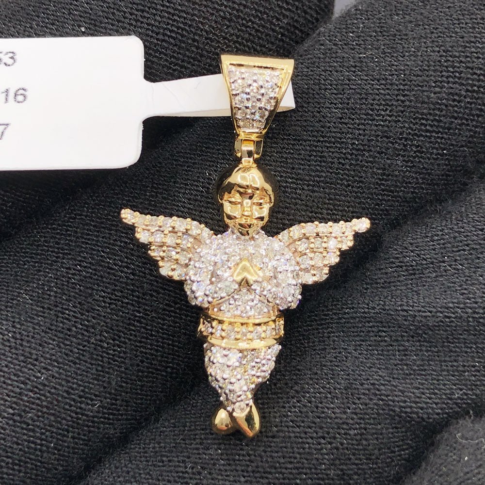 Cherub Angel .57cttw Diamond Pendant 10K Yellow Gold HipHopBling