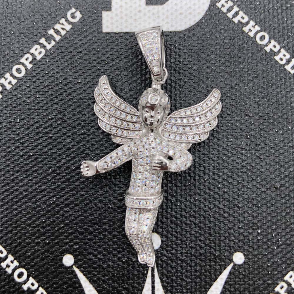 Cherub Angel Big Wings VVS Moissanite Pendant .925 Sterling Silver HipHopBling