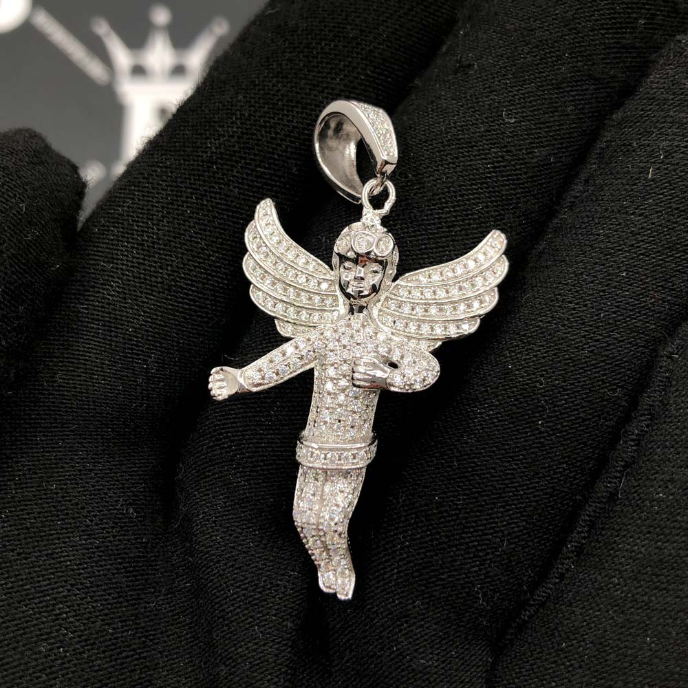 Cherub Angel Big Wings VVS Moissanite Pendant .925 Sterling Silver HipHopBling