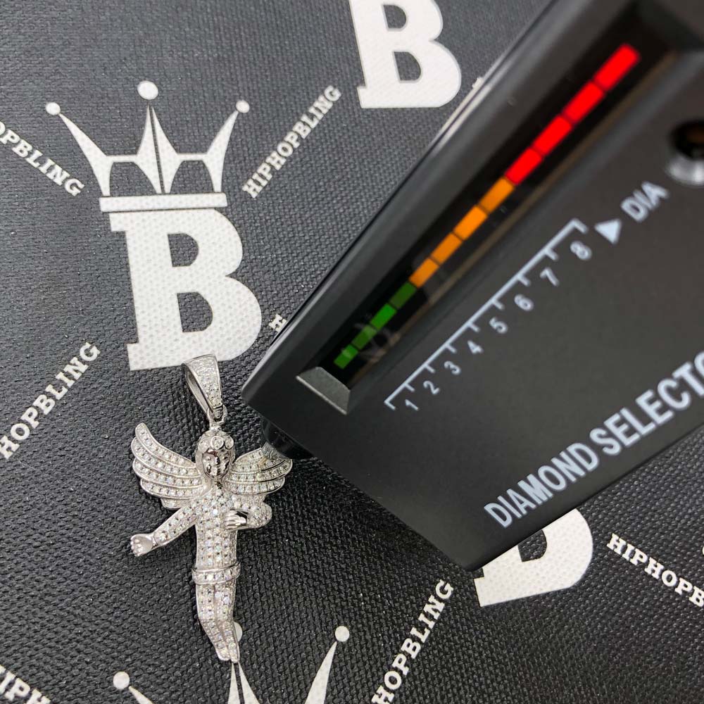 Cherub Angel Big Wings VVS Moissanite Pendant .925 Sterling Silver HipHopBling