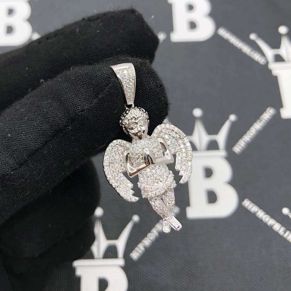 Cherub Angel Praying VVS Moissanite Pendant .925 Sterling Silver HipHopBling