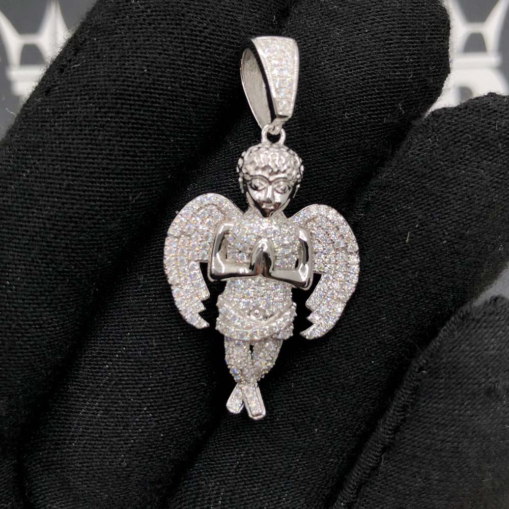 Cherub Angel Praying VVS Moissanite Pendant .925 Sterling Silver HipHopBling