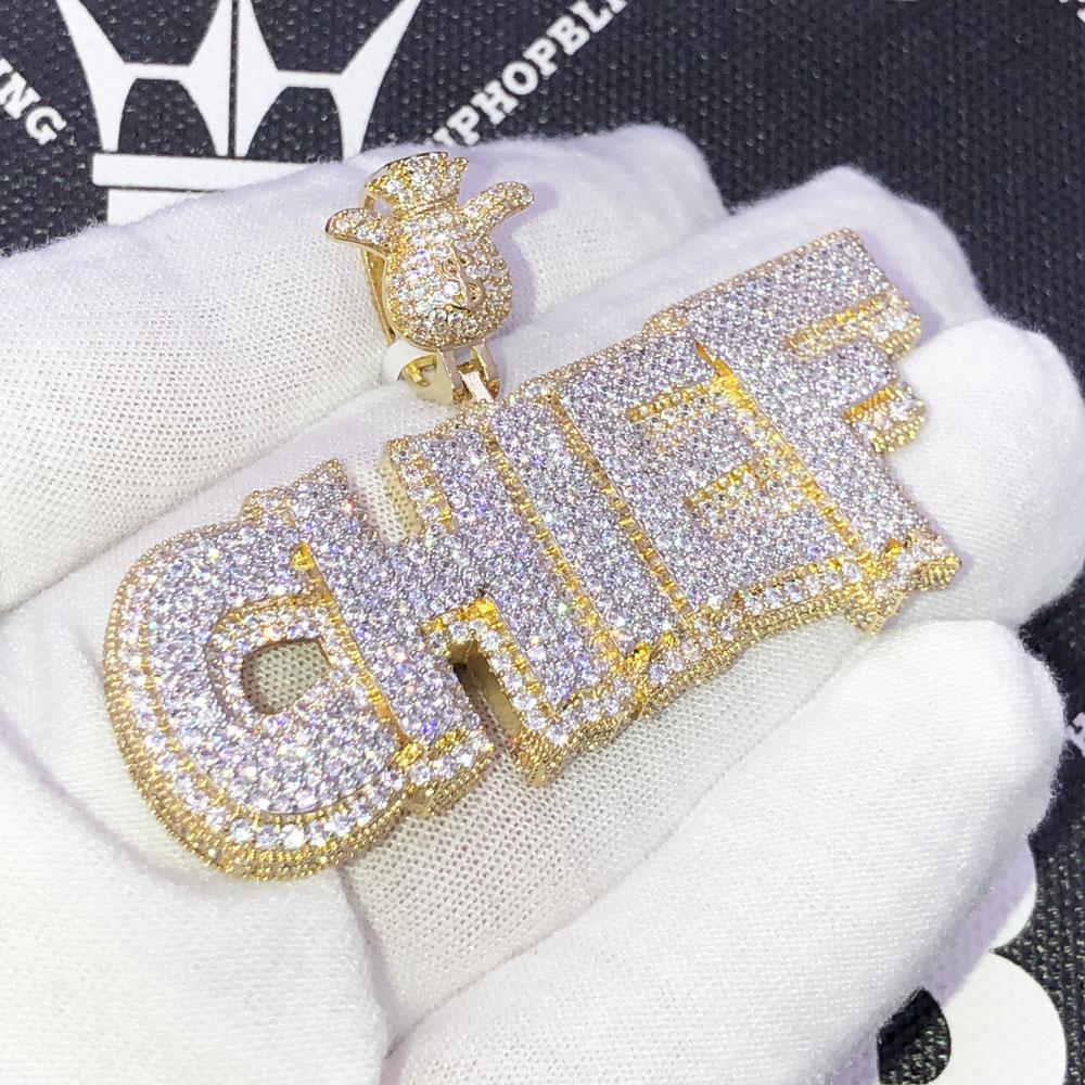Chief 3D Hip Hop Bling CZ Iced Out Pendant Yellow Gold HipHopBling