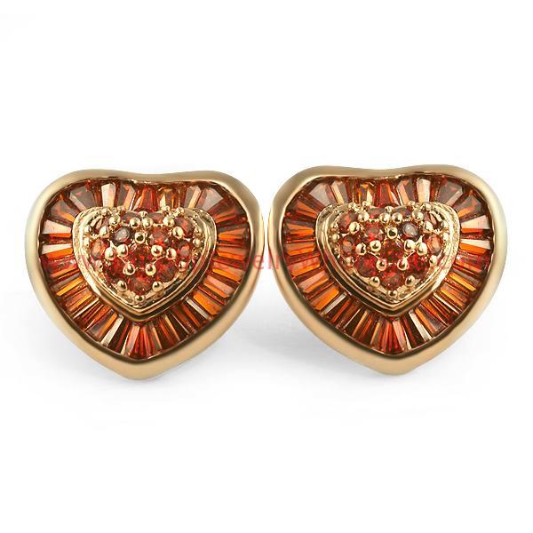 Chocolate Champagne Rose XL Baguette Heart CZ Earrings HipHopBling