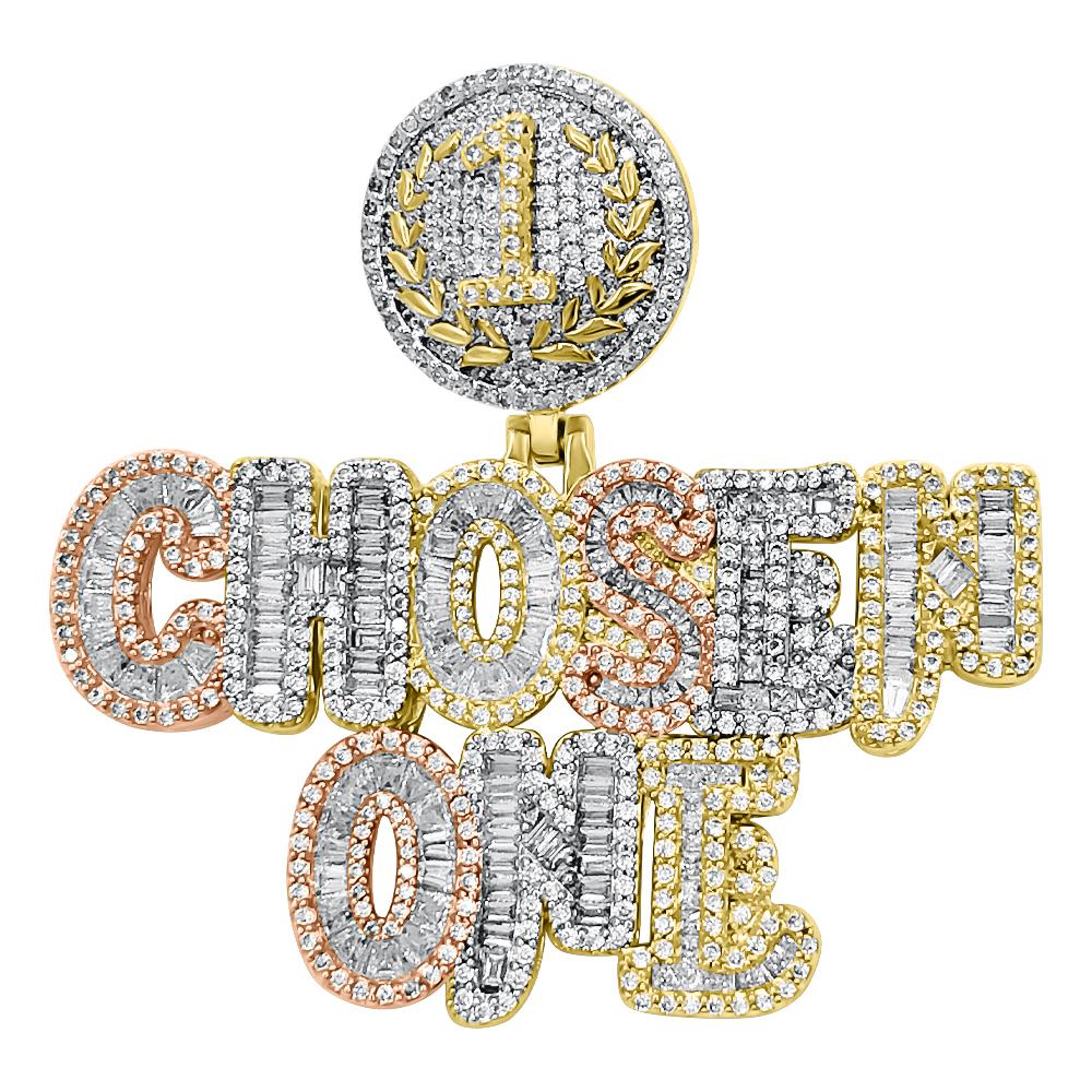 Chosen One Tri Tone Baguette CZ Hip Hop Bling Pendant 3 Tone HipHopBling