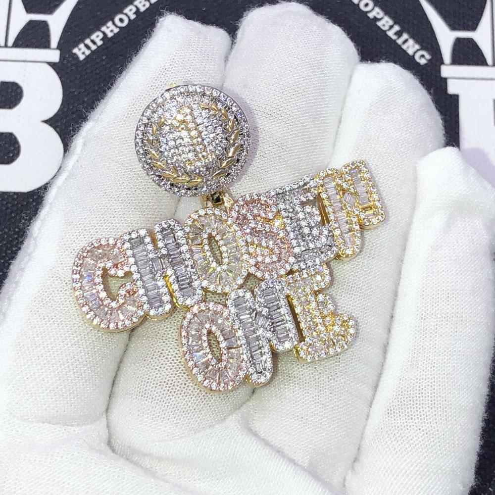 Chosen One Tri Tone Baguette CZ Hip Hop Bling Pendant 3 Tone HipHopBling