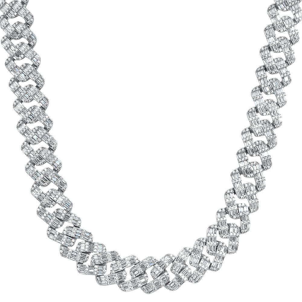 Chunky Baguette Cuban Link CZ Iced Out Chain White Gold 20" HipHopBling