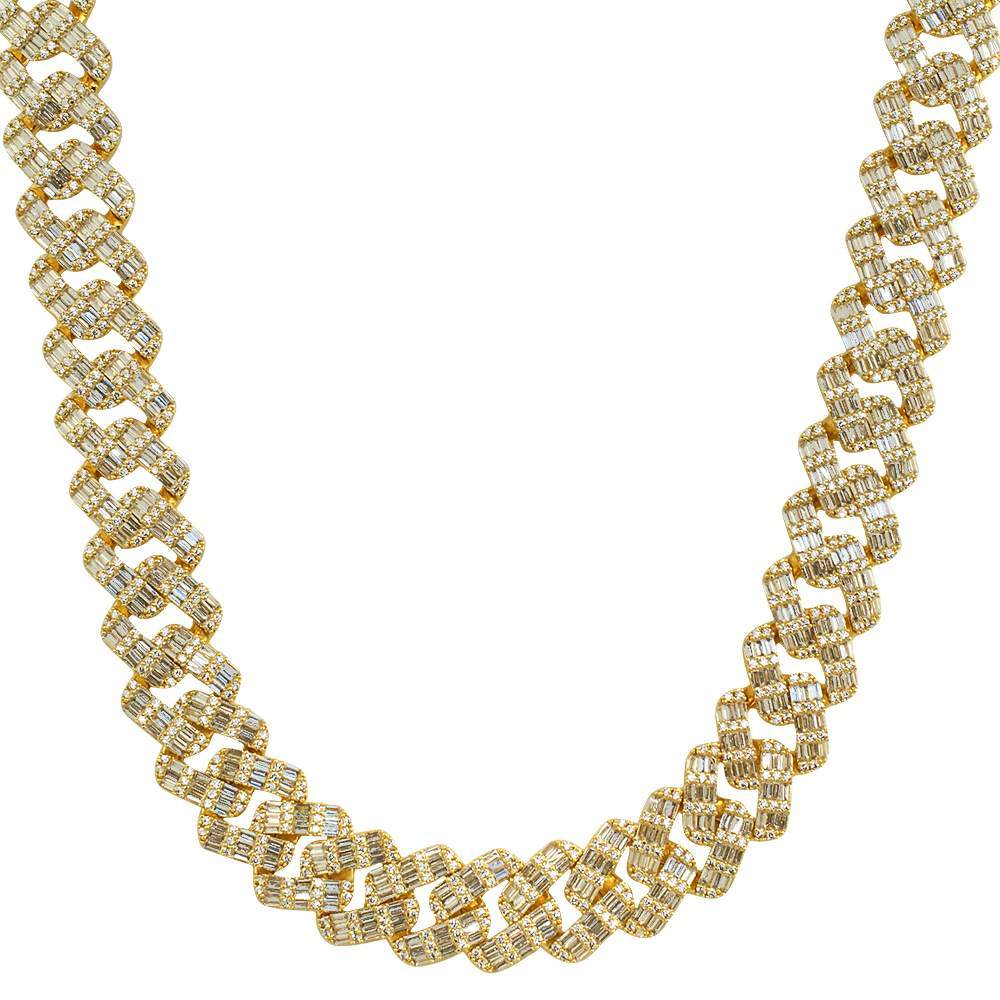 Chunky Baguette Cuban Link CZ Iced Out Chain Yellow Gold 20" HipHopBling