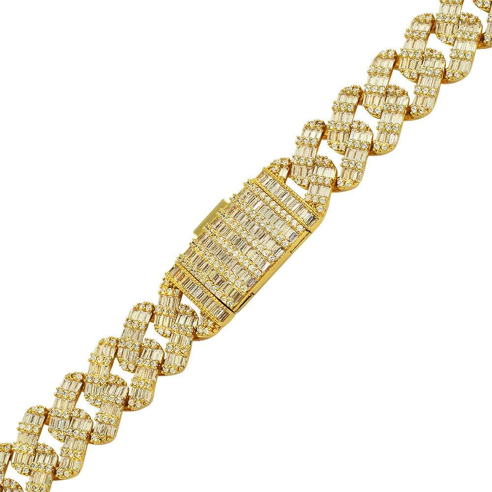 Chunky Baguette Cuban Link CZ Iced Out Hip Hop Bracelet Yellow Gold 8" HipHopBling