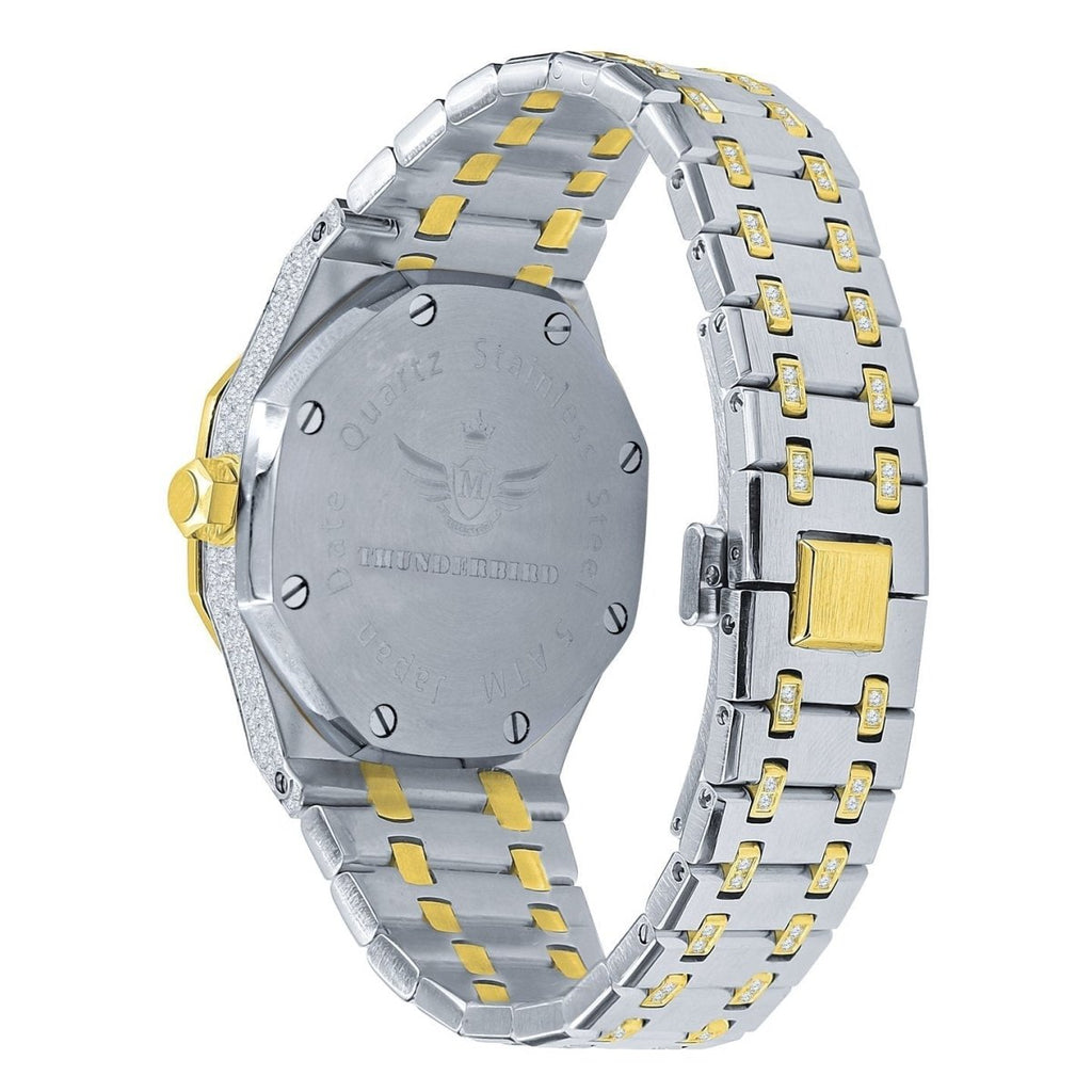 Chunky CZ Bezel Bling Bling Watch 2 - Tone Yellow/White HipHopBling