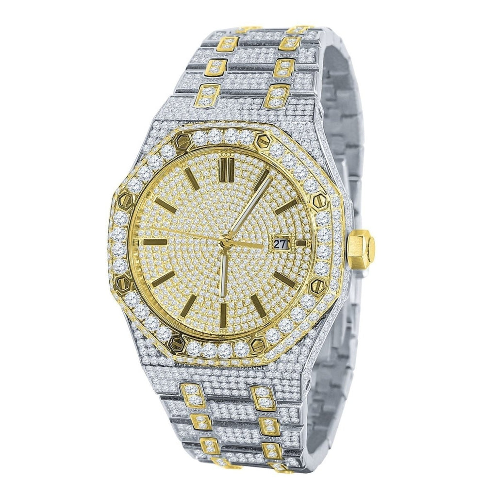 Chunky CZ Bezel Bling Bling Watch 2 - Tone Yellow/White HipHopBling