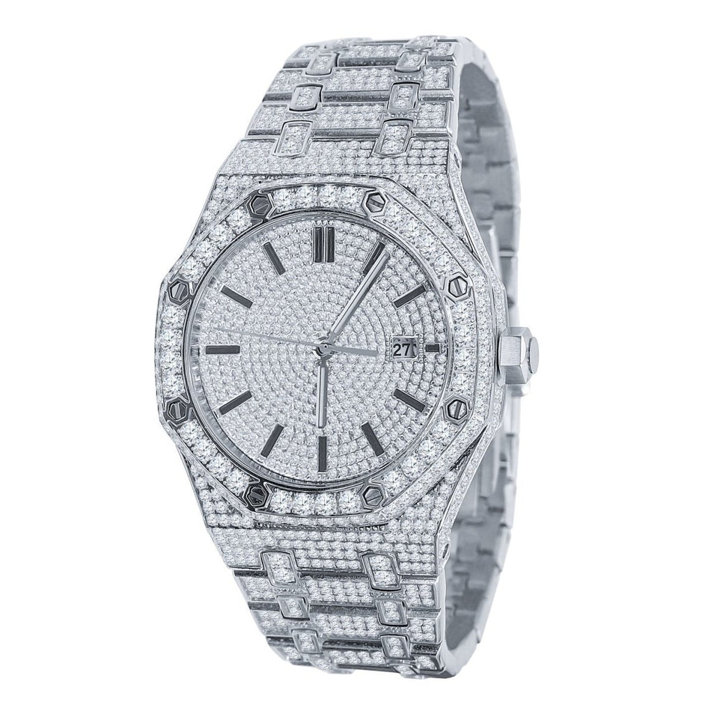 Chunky CZ Bezel Bling Bling Watch White Gold HipHopBling