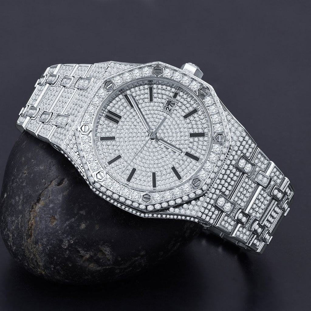 Chunky CZ Bezel Bling Bling Watch White Gold HipHopBling