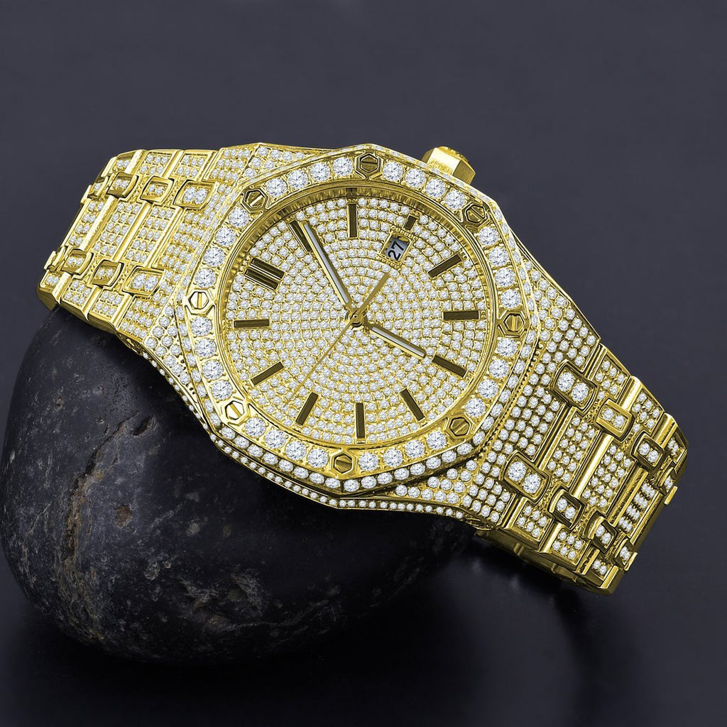Chunky CZ Bezel Bling Bling Watch White Gold HipHopBling