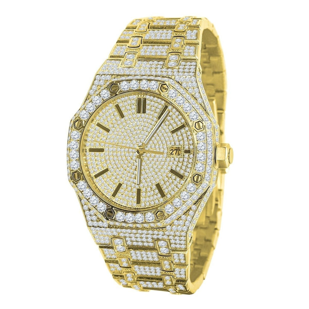 Chunky CZ Bezel Bling Bling Watch Yellow Gold HipHopBling