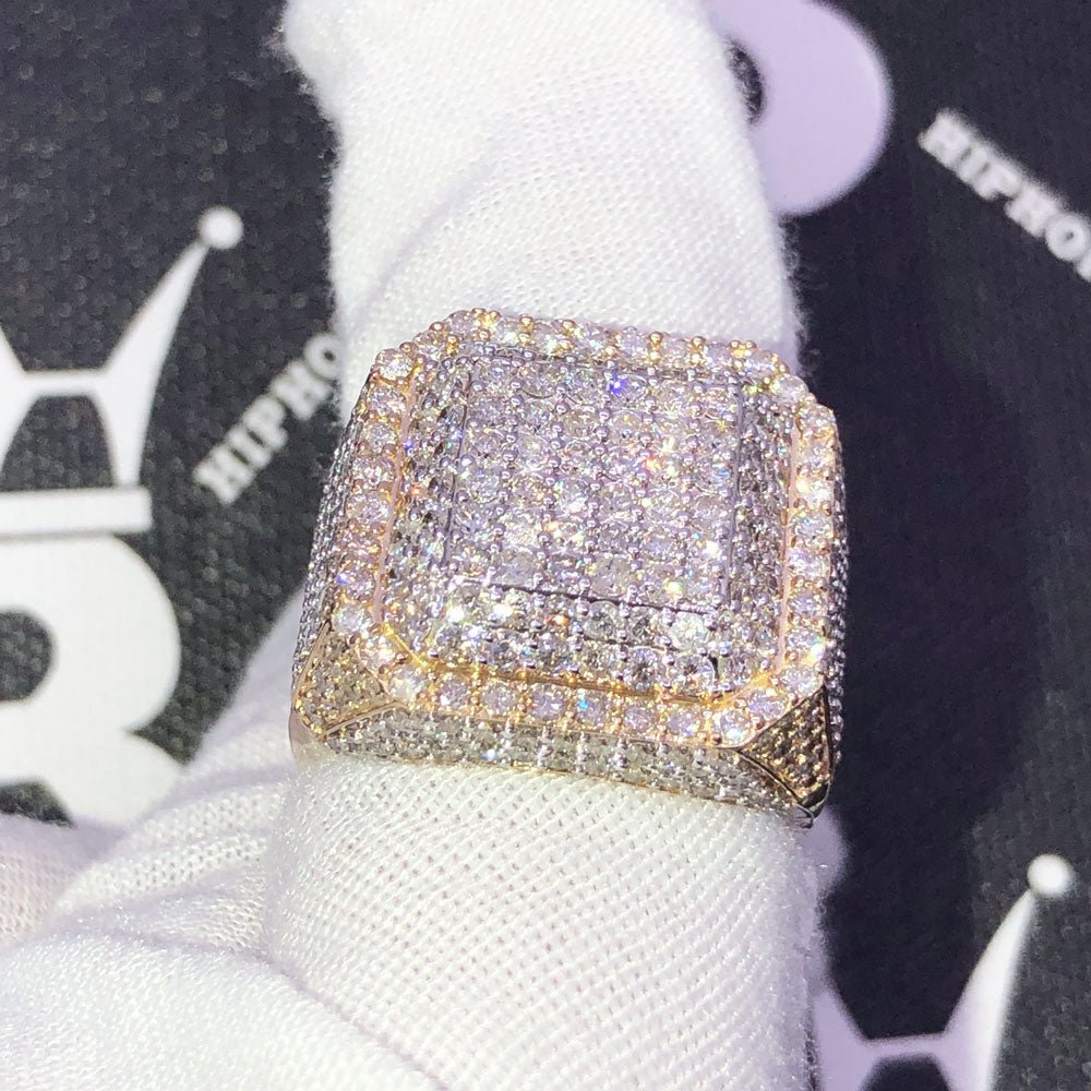 Chunky Layered Cushion 4.95cttw Diamond Ring 10K Yellow Gold HipHopBling