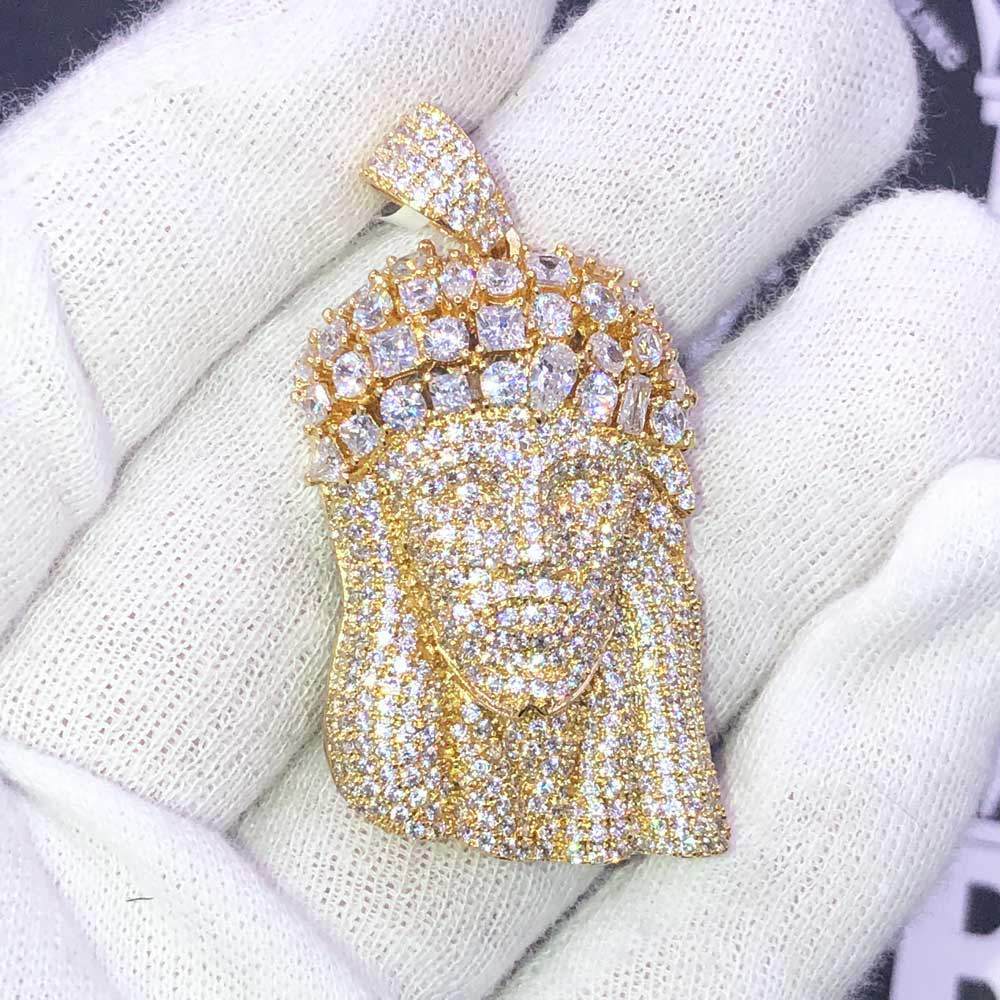 Chunky Pave Jesus Piece CZ Hip Hop Bling Bling Pendant Yellow Gold HipHopBling