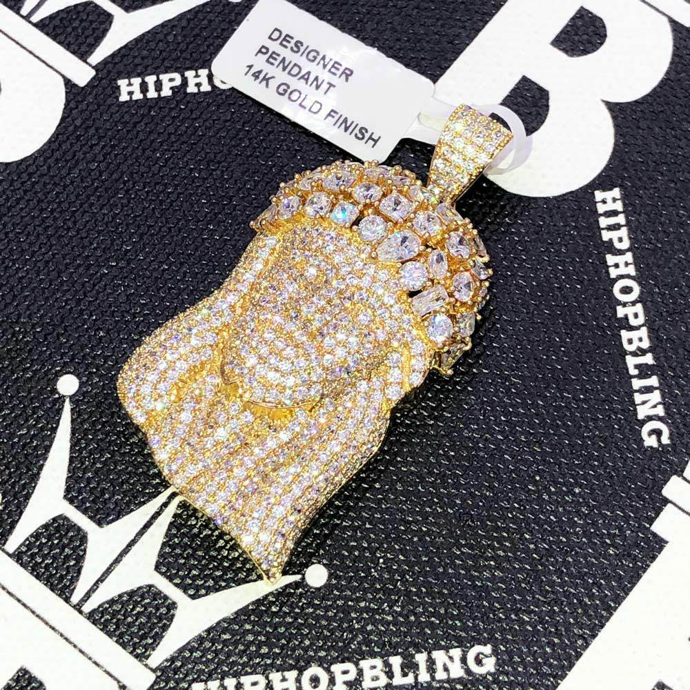Chunky Pave Jesus Piece CZ Hip Hop Bling Bling Pendant Yellow Gold HipHopBling