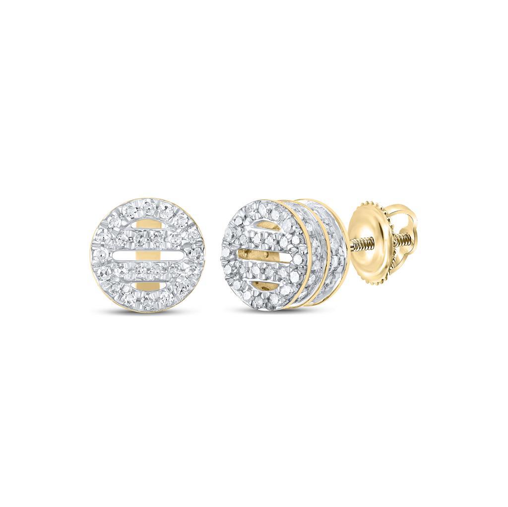 Circle Bars Double 3D Diamond Earrings .33cttw 10K Yellow Gold HipHopBling
