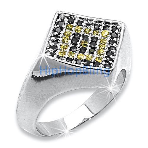 Classic Canary Black CZ Micro Pave .925 Sterling Silver Mens Ring HipHopBling