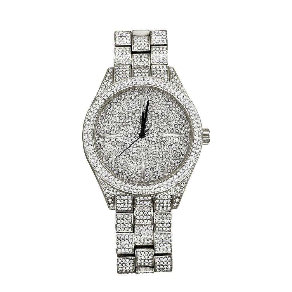 Classic Fully Iced Out Bling Hip Hop Watch White Gold HipHopBling