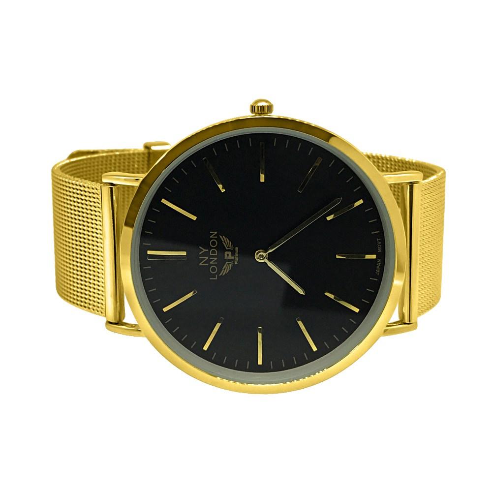 Clean Black Dial Gold Mesh Band Watch HipHopBling