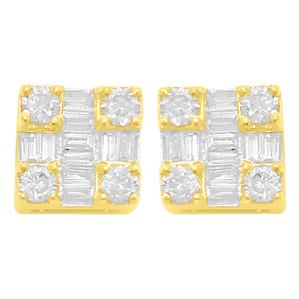 Clean Box Baguette Diamond Earrings .35cttw 10K Yellow Gold HipHopBling