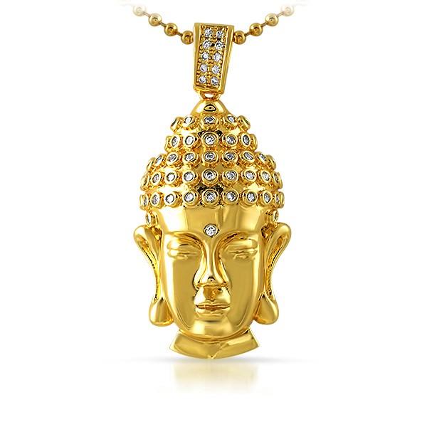 Clean Buddha Head CZ Gold Hip Hop Pendant HipHopBling