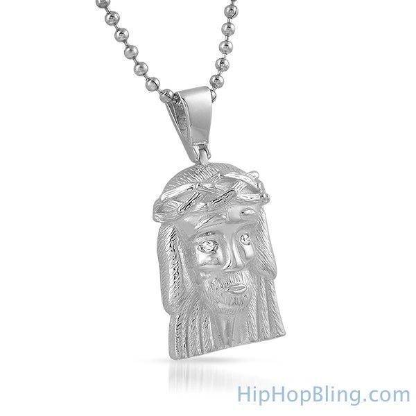 Clean Micro Jesus Piece Pendant .925 Sterling Silver White Gold HipHopBling