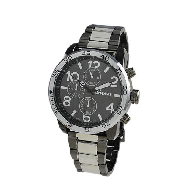 Clean Silver and Black Metal Band Watch HipHopBling