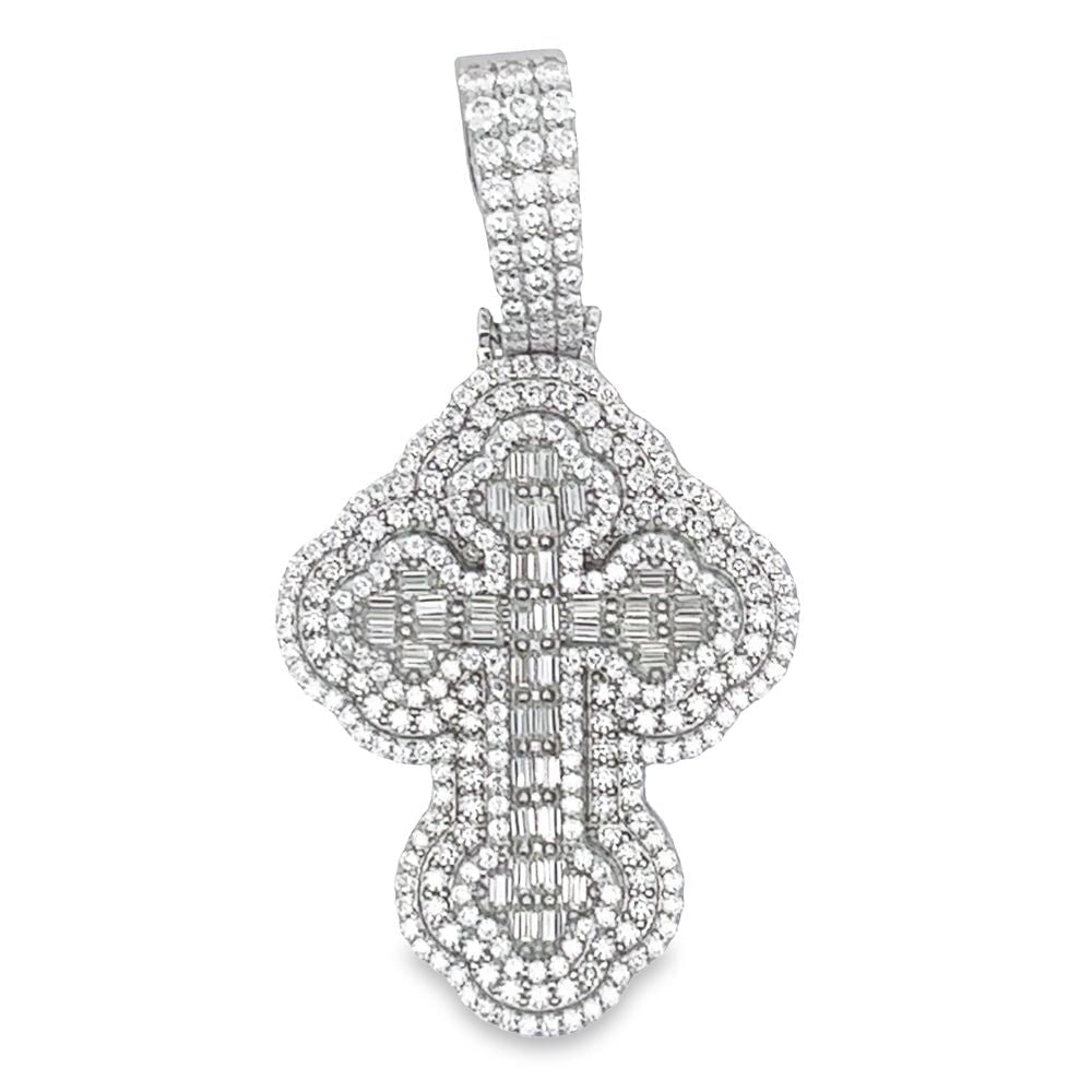 Clover Cross Baguette VVS Moissanite Pendant 2.56cttw .925 Sterling Silver HipHopBling