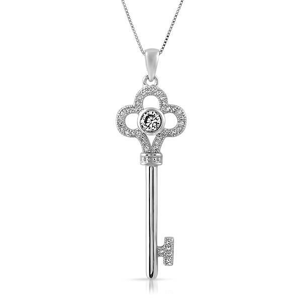 Clover Key .925 Sterling Silver Pendant CZ Pendant Only HipHopBling