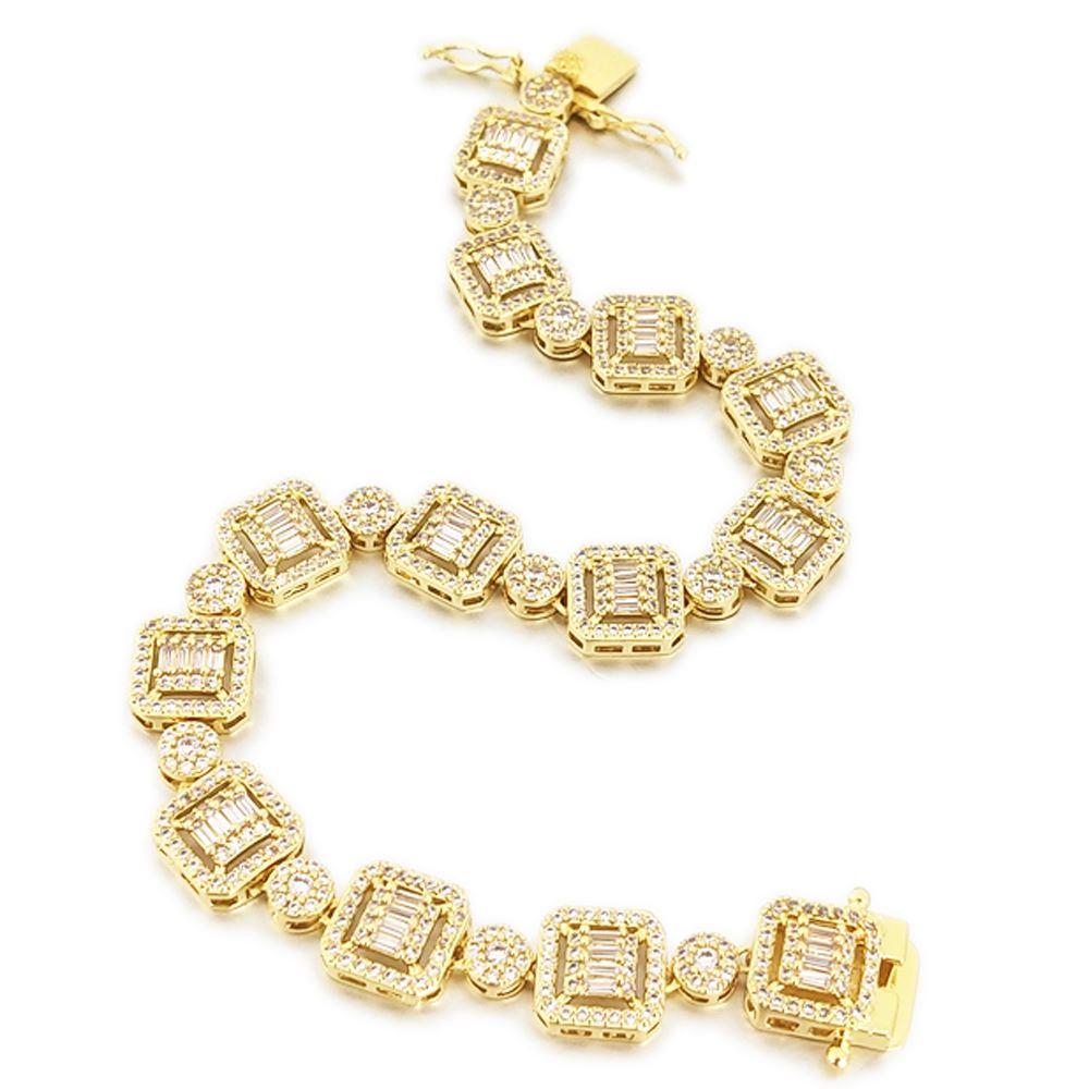 Cluster Baguette Ice Custom Bling Bling Bracelet White Gold 8" HipHopBling