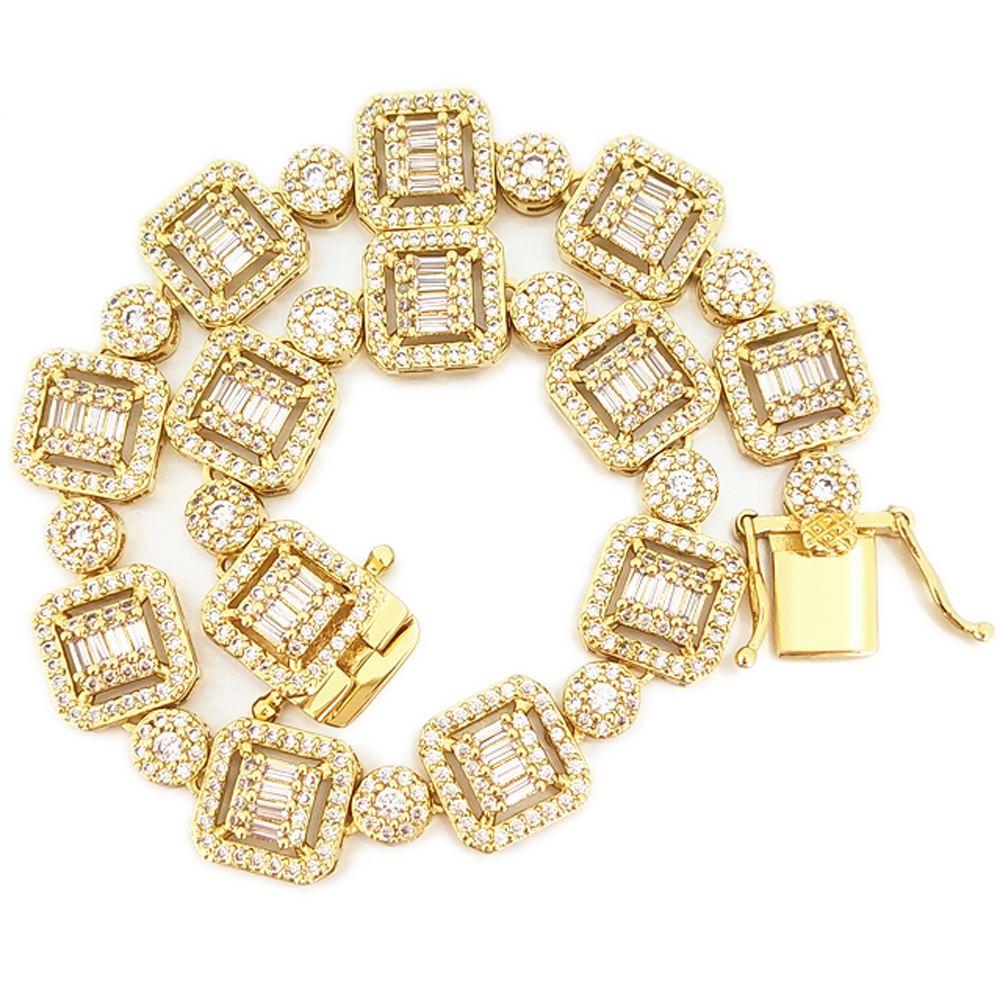 Cluster Baguette Ice Custom Bling Bling Bracelet White Gold 8" HipHopBling