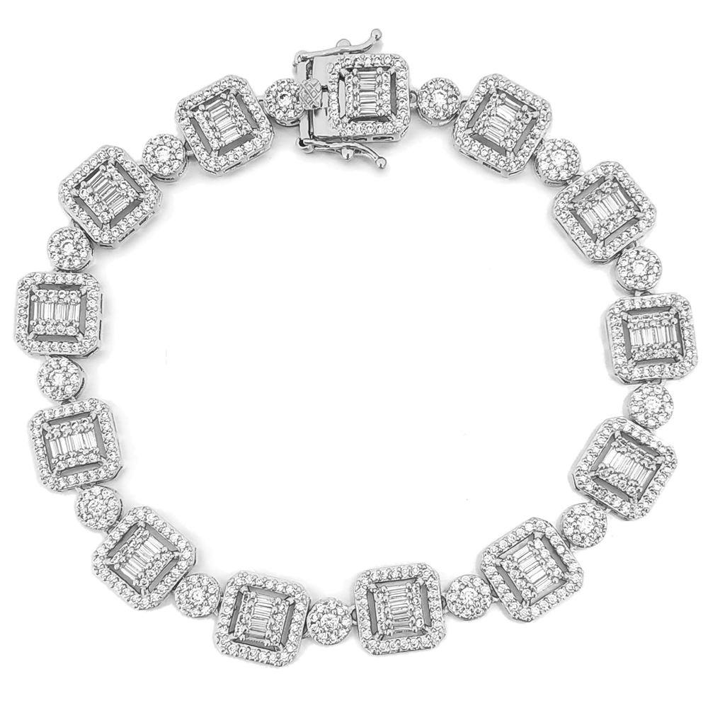 Cluster Baguette Ice Custom Bling Bling Bracelet White Gold 8" HipHopBling